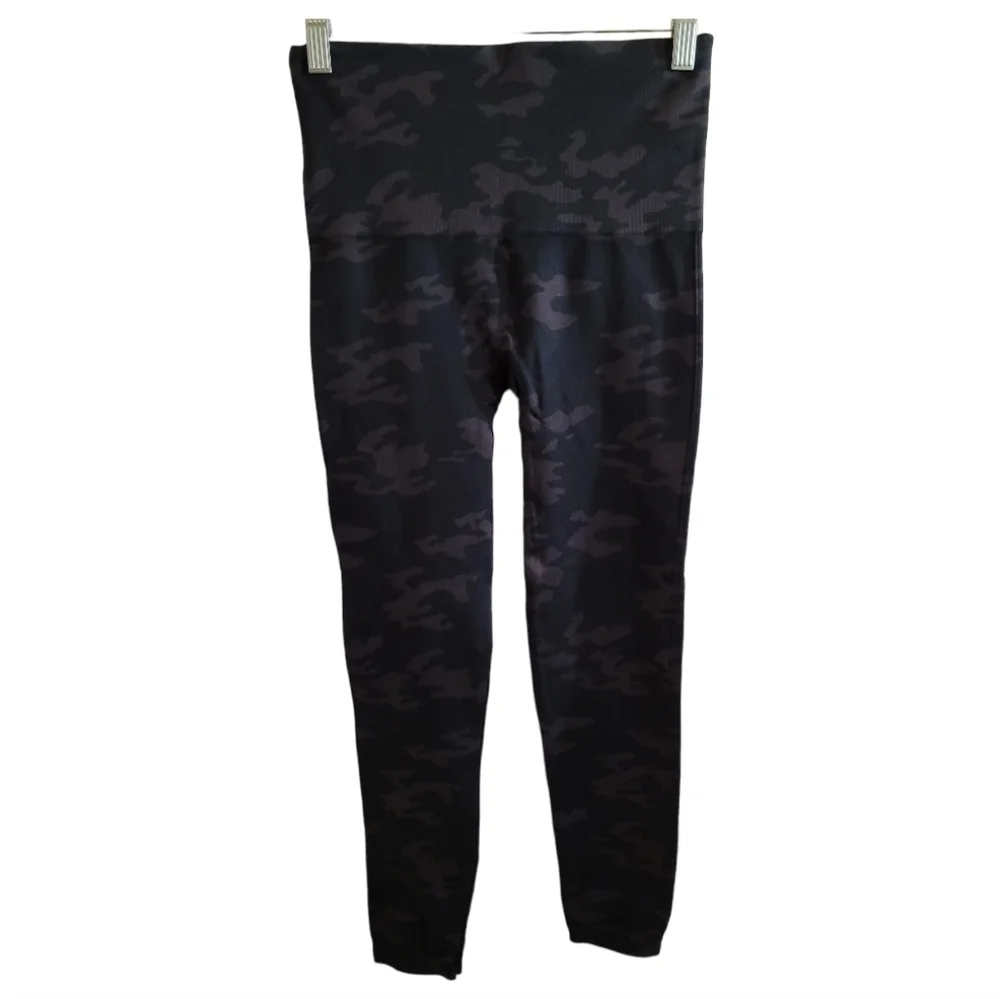 Spanx Camo Leggings Large Blue Gray Seamless Shaping Support - Picture 2 of 6